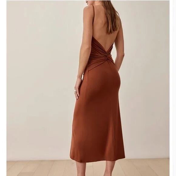 Reformation Dresses & Skirts - Reformation Hex Brown Backless Midi Dress Sleeveless Stretchy Size XLarge